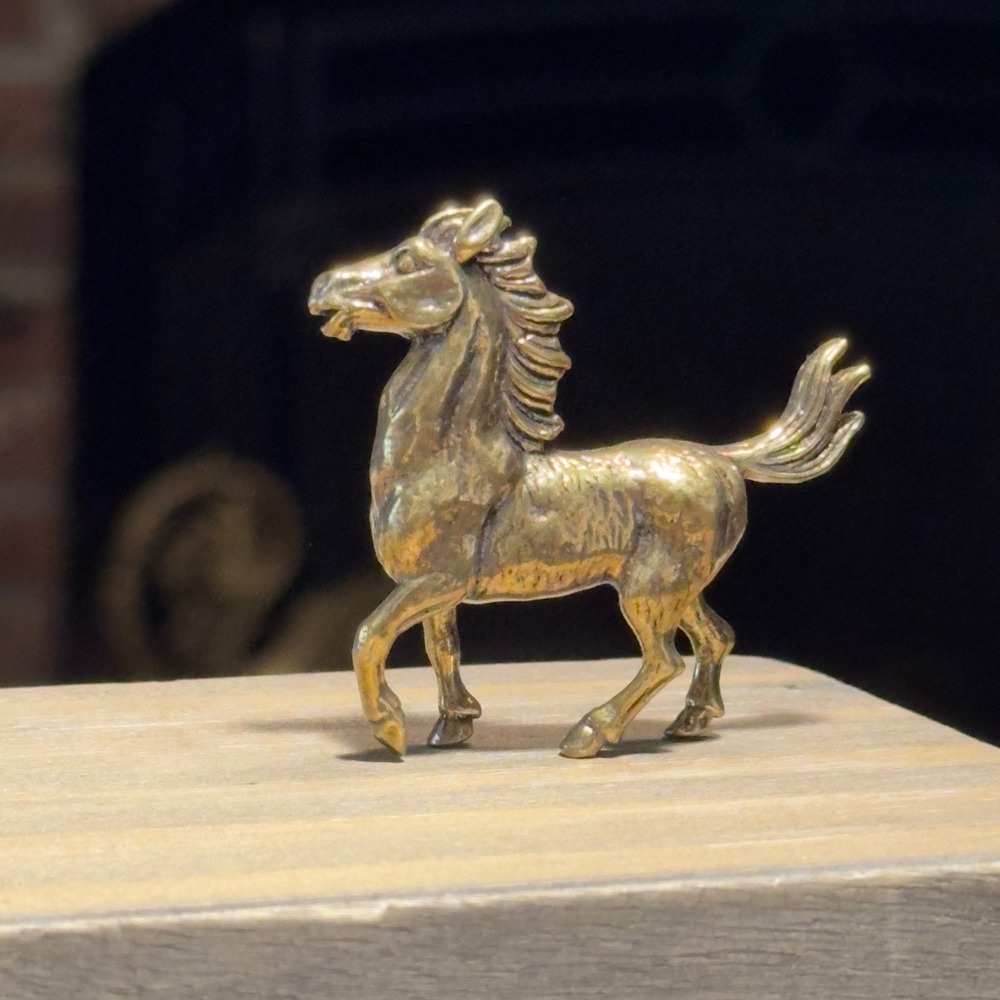 BG18 Chinese Zodiac Horse Figurine Brass Tone Miniature Animal Sculpture Small